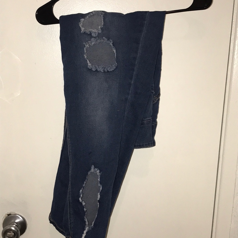 High waist denim ripped jeans